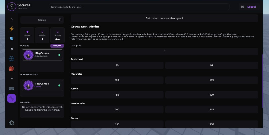SecureX group rank admins